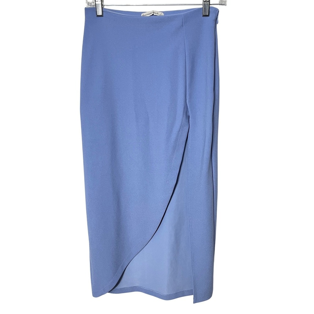 Abercrombie & Fitch Midi Skirt Women Small Blue High Slit Wrap Front